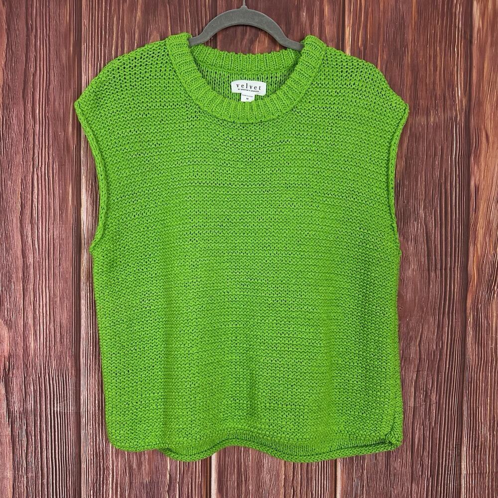 Velvet by Graham & Spencer Sage Cotton Tape Vest Boxy Green Size Medium M - Picture 2 of 6
